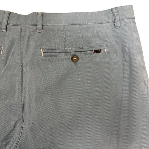 TED BAKER Mens Chino Shorts W38 Flat Front Blue Linen AY15 - Picture 3 of 6